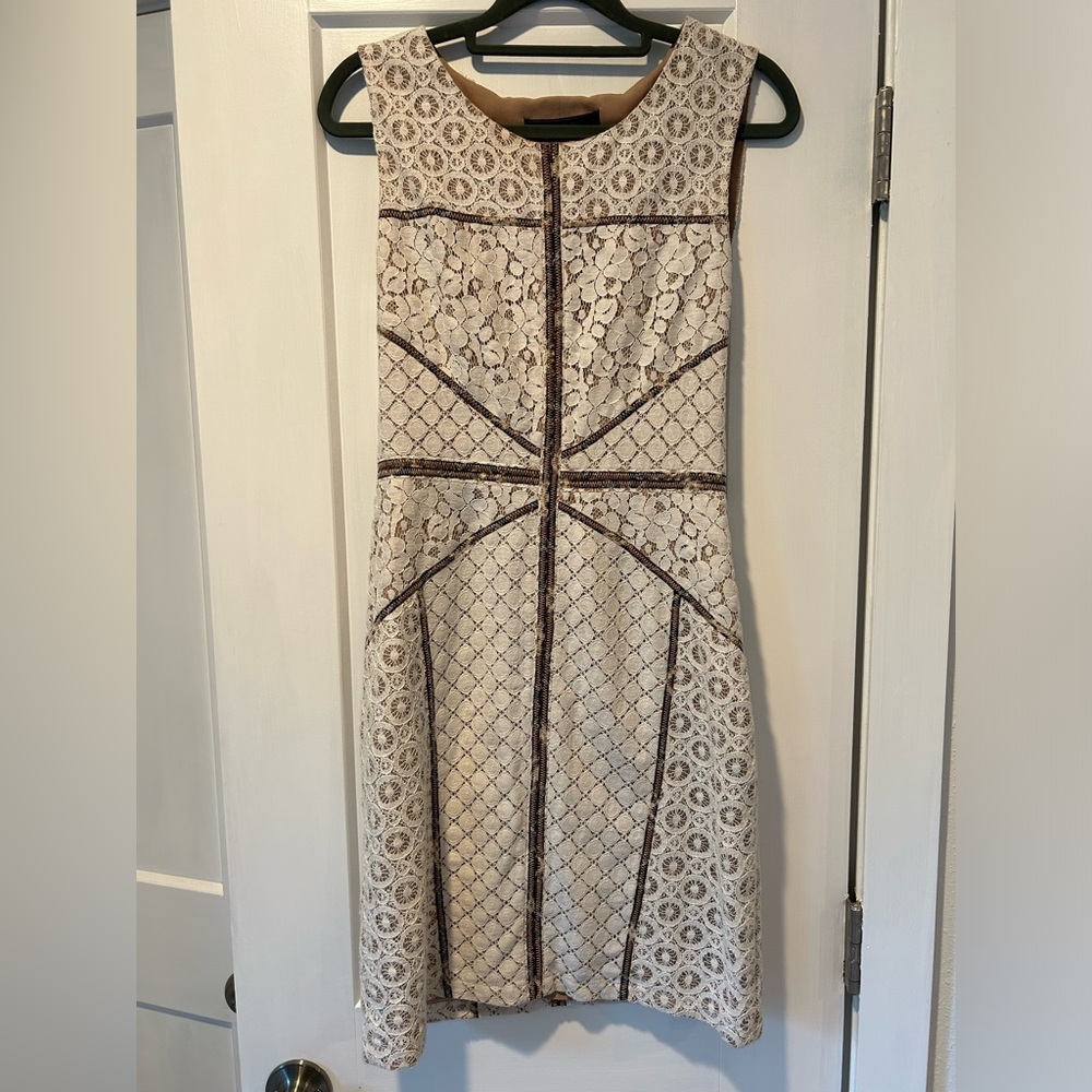 Off-white lace pencil dress. Bcbg. Size 4.